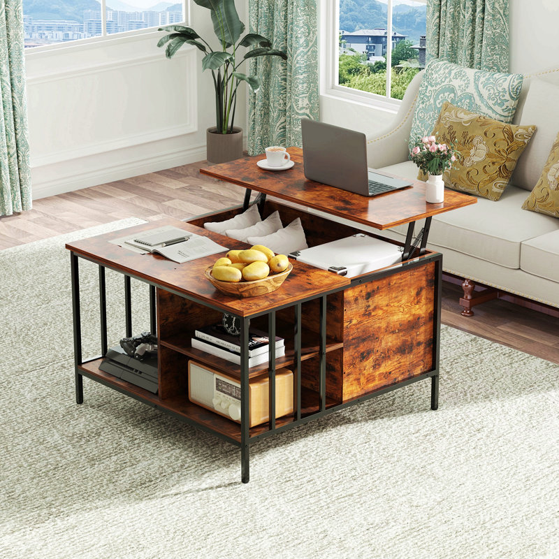 Table basse à plateau relevable avec rangement Farmhouse