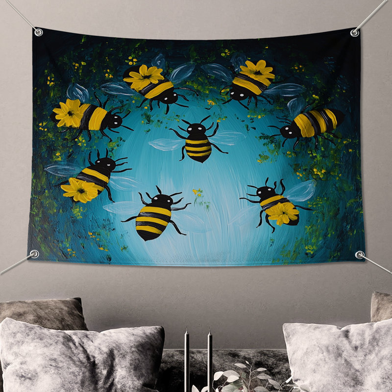 Tapisserie murale abeilles - Décoration murale insectes, H 51 po x l 60 po avec 4 œillets