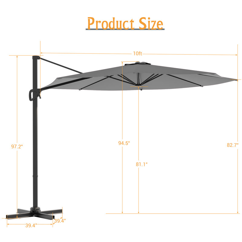 Parasol rond en porte-à-faux 10 pi, Grey