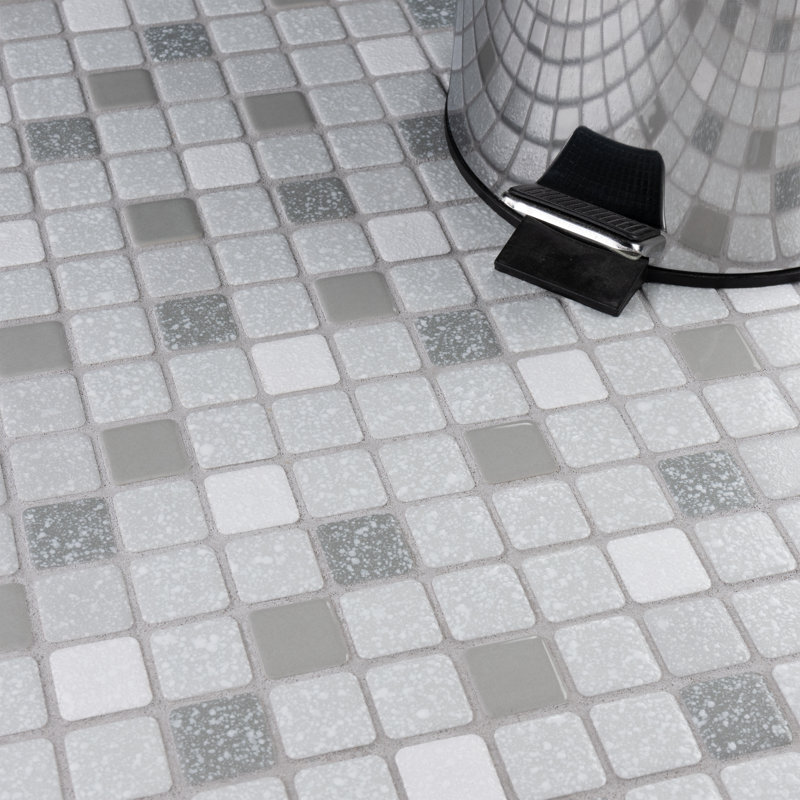 Crystalline Square 1.1" x 1.1" Porcelain Grid Mosaic Wall & Floor Tile, Gray/White
