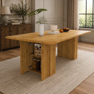 78.68 Inch Long Dining Table for 6 with Storage Base, Oak Color Wood Veneer Rectangular Farmhouse Table