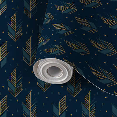 Papier de contact à peler et coller avec papier peint sans soudure géométrique or et bleu marine Art Deco Arrows auto-adhésif et amovible