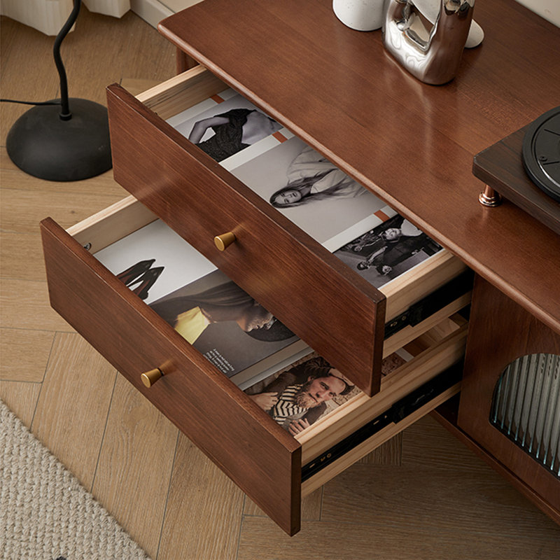 Meuble télé grande capacité avec rangement rétro en bois foncé, 19.5" H x 78.7" W x 15.7" D