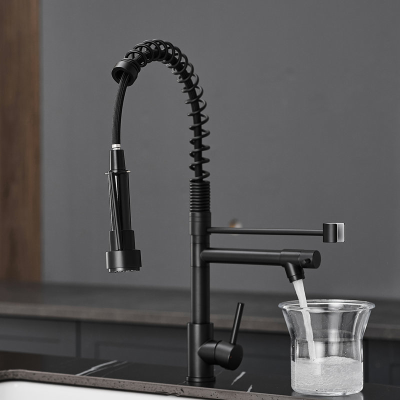 Commercial Stainless Steel Kitchen Faucet, Pull Down , Black, Single Handle, Finish Superior Quality
