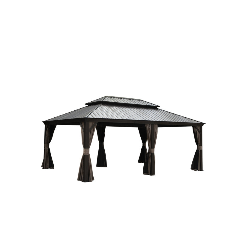 Pavillon de jardin 14 po x 20 pi avec structure en aluminium et système de drainage pour double toit en acier galvanisé pour eau de pluie