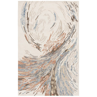 Ebony 776 Hand Tufted Wool/Cotton Abstract Rug in Ivory/Blue