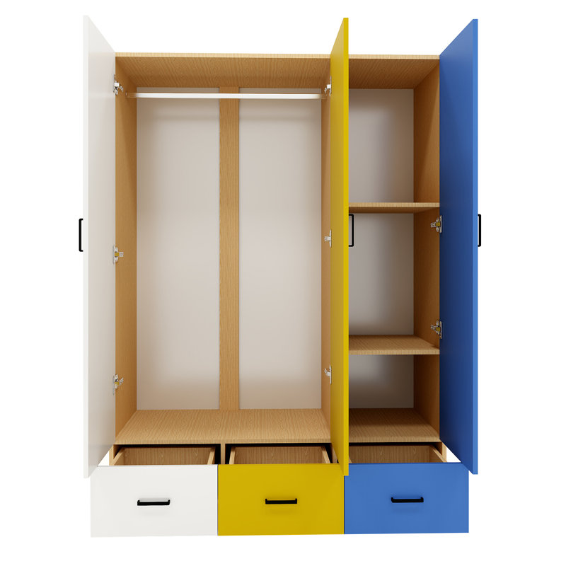 Armoire en bois massif et manufacturé avec 3 portes et 3 tiroirs