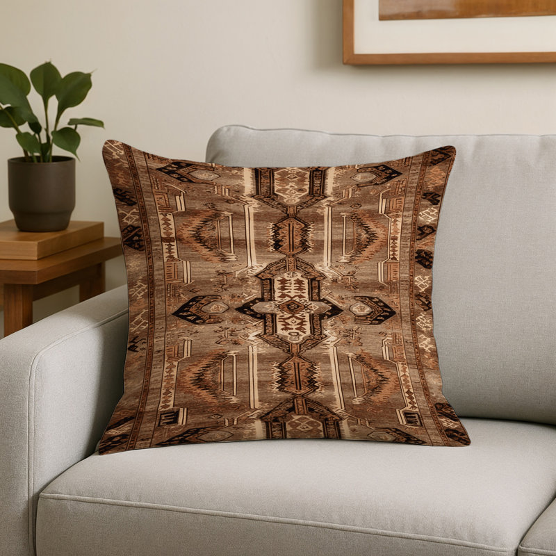 Coussin décoratif intérieur et extérieur Turkish, Brun oriental brun 212, Carré Carré 16 po