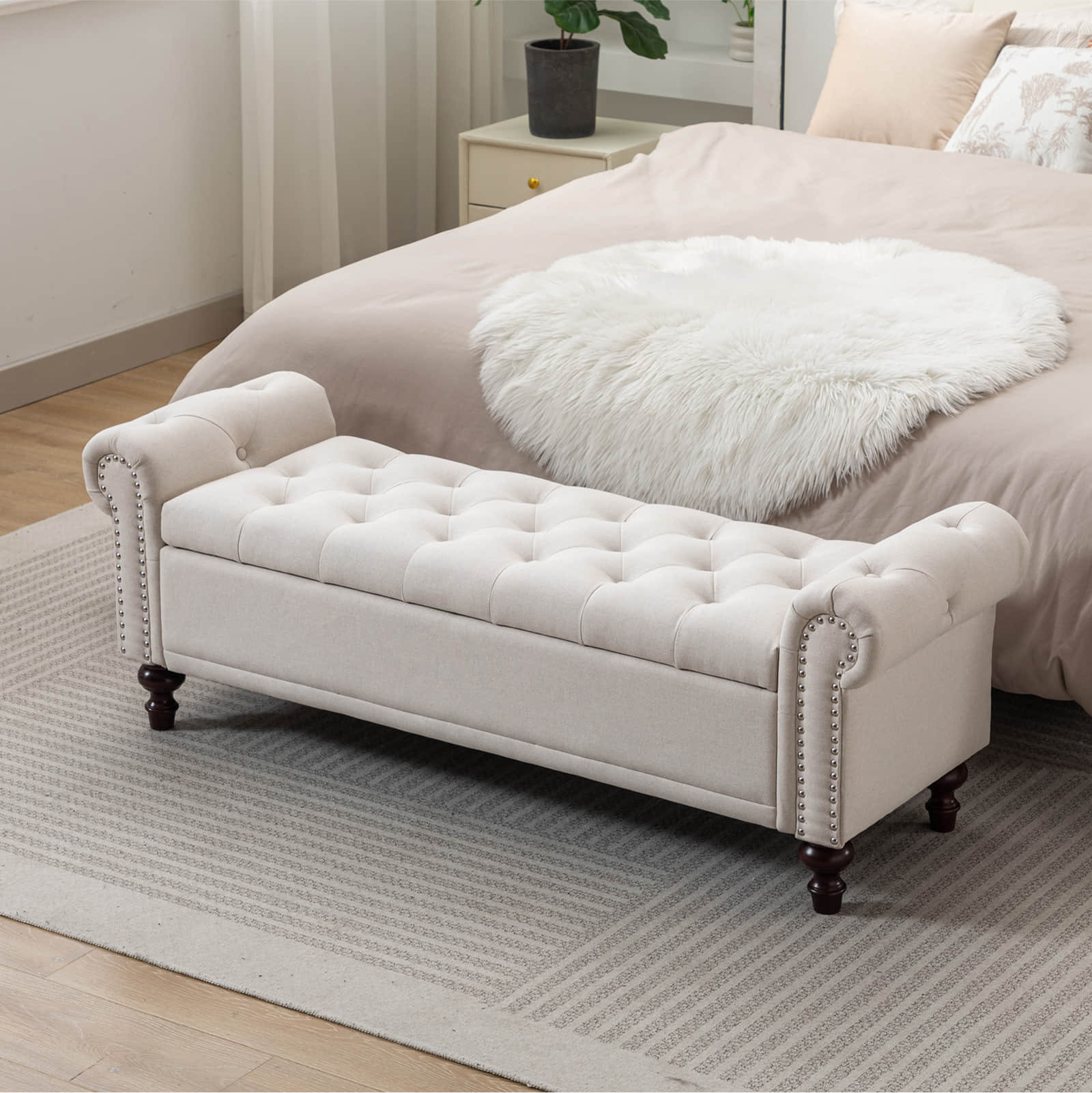 Charlton Home® Velvet/Linen Upholstered Storage Bench With Segmented Storage Compartments & Reviews | Wayfair
