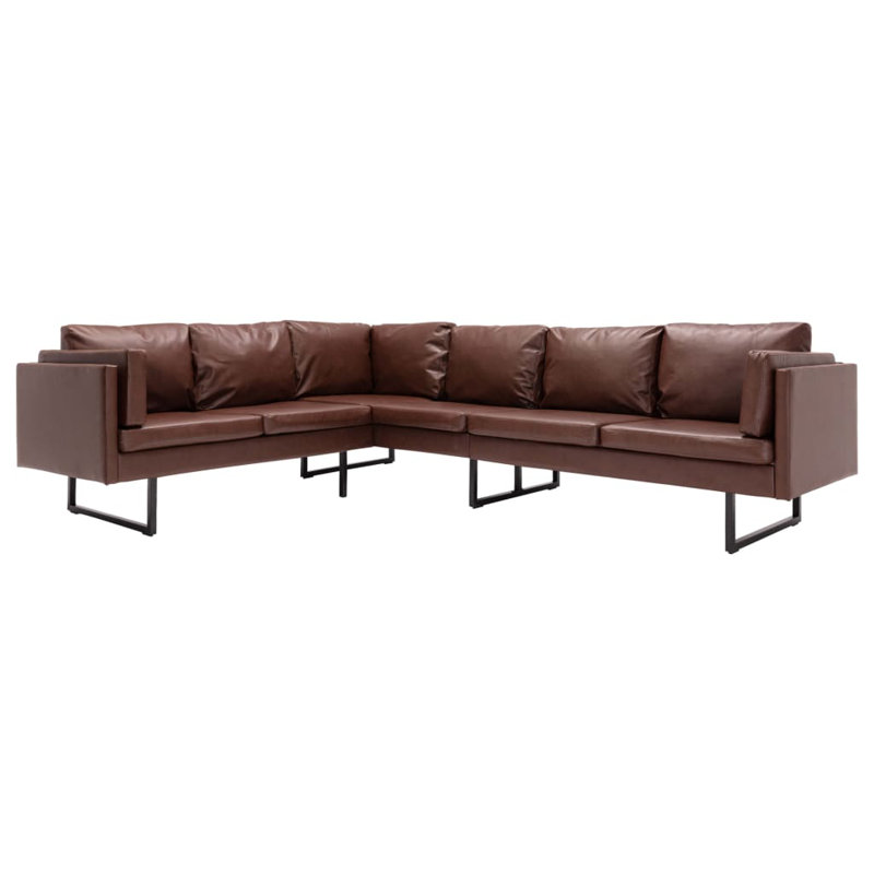 Sheree Faux Leather L-Shaped Sectional Left Hand Facing, Brown Faux Leather