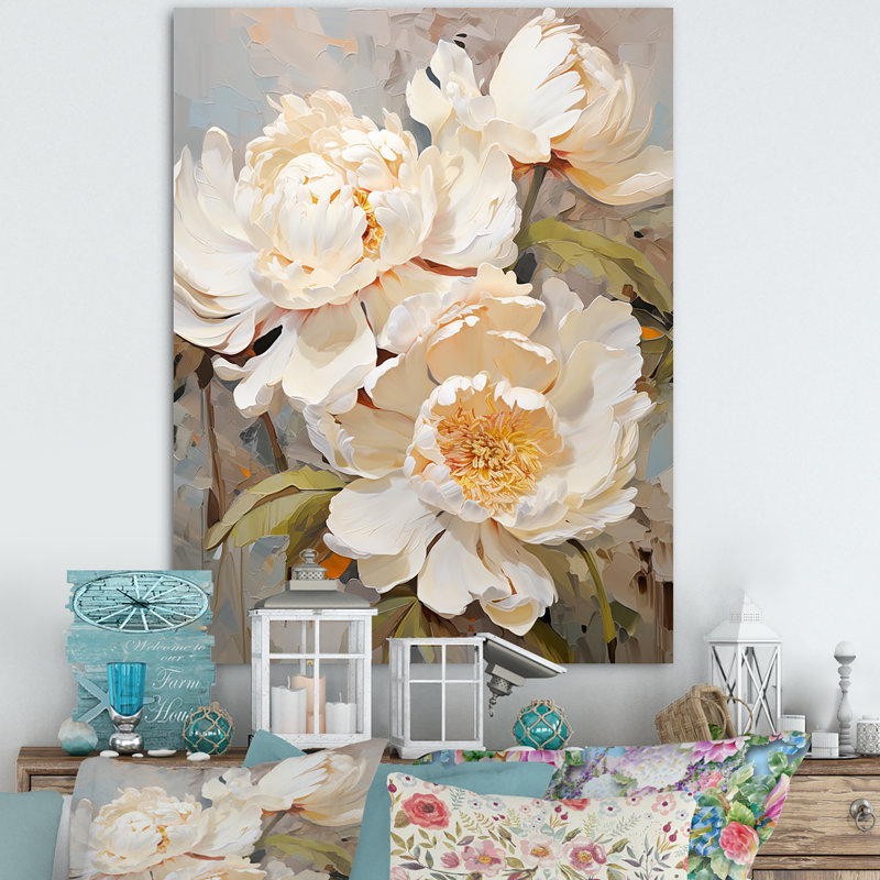 «Beige fragrant pivoine» sur toile, Toile tendue, H 32 po x l 24 po x P 1 po