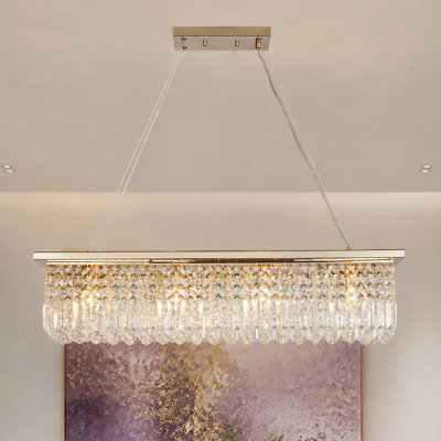 Lustre rectangulaire en cristal doré à 8 lumières de 99 cm (39 po), suspension moderne en cristal K9 en forme de goutte de pluie