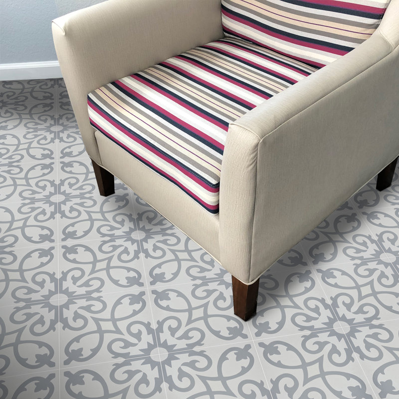 Agadir 8" x 8" Cement Patterned Wall & Floor Tile, White/Gray