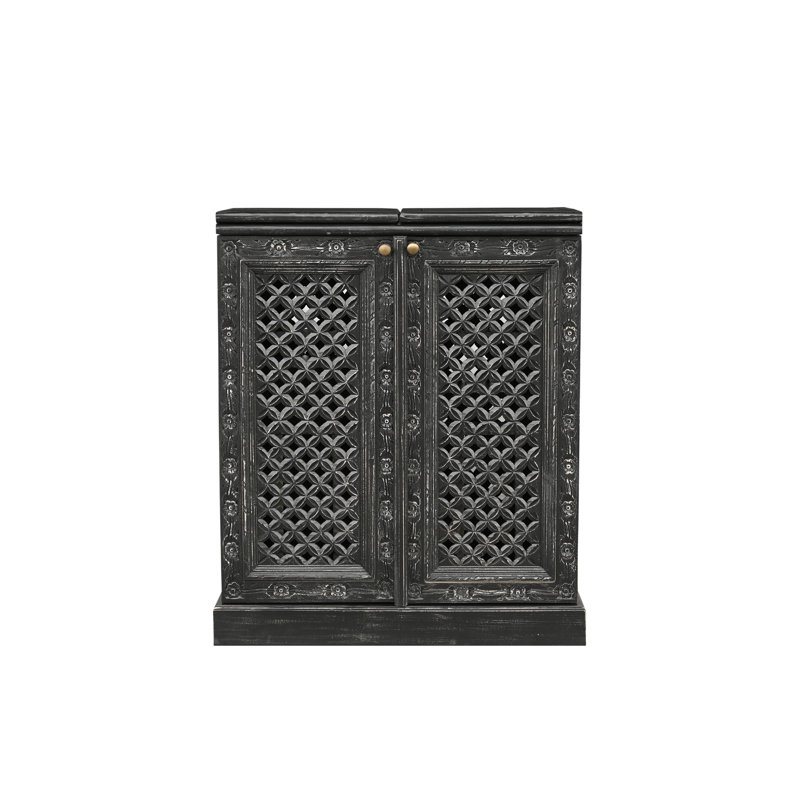 Expandable Solid Wood Bar Cabinet with Stemware & Bottle Storage, Black