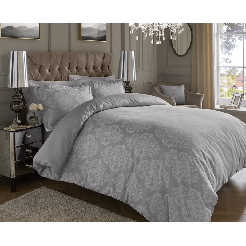 Ensemble de housse de couette en satin de coton Razel, Housse de couette double + 2 taies décoratives do
