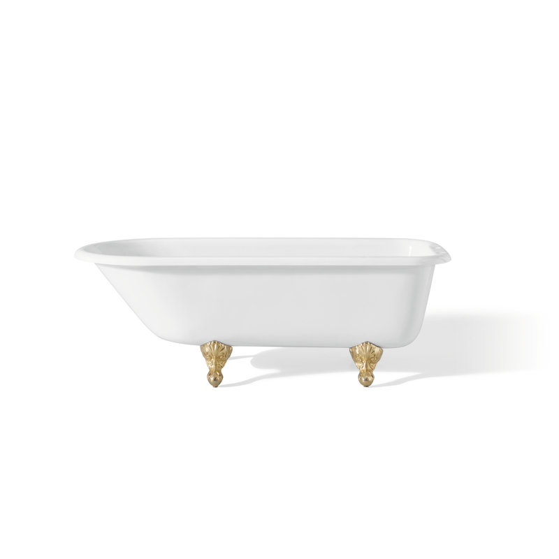 Baignoire de trempage sur pattes 68 po x 30 po Jasira, Laiton poli, Intérieur blanc et extérieur de couleur personna