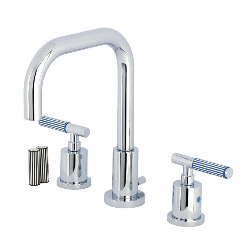 Kingston Brass Synchronous Two-Handle 3-Hole Deck Mount Widespread Bathroom Faucet with Brass Pop-Up Drain, Polished Chrome