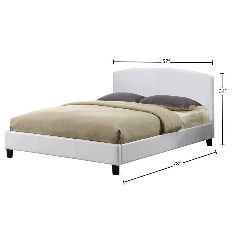 Modern Upholstered Platform Bed with Curved Headboard, Leatherette Bed Frame, No Box Spring Required, White, Double, Full
