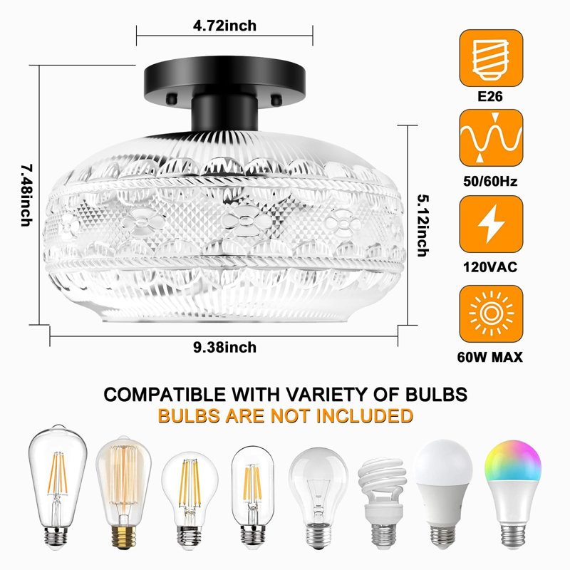 Lustre Gredmarie, Noir mat, Clair, H 6,88 po x l 9,38 po x P 9,38 po