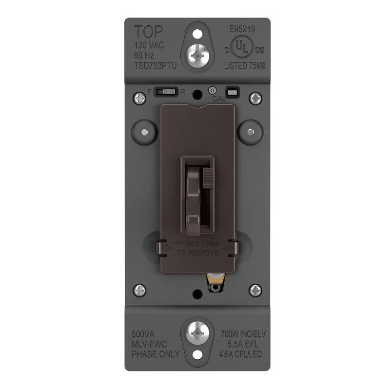 Trademaster 700W Tru Universal Toggle Slide Single Pole/3-Way Dimmer, Brown