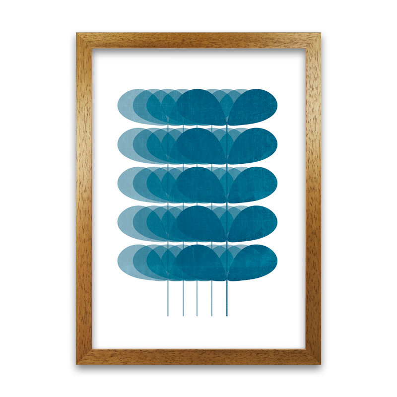 Scandinavian Turquoise Leaves Original - Print on Canvas, Oak Frame, 84cm H x 59cm W x 3cm D