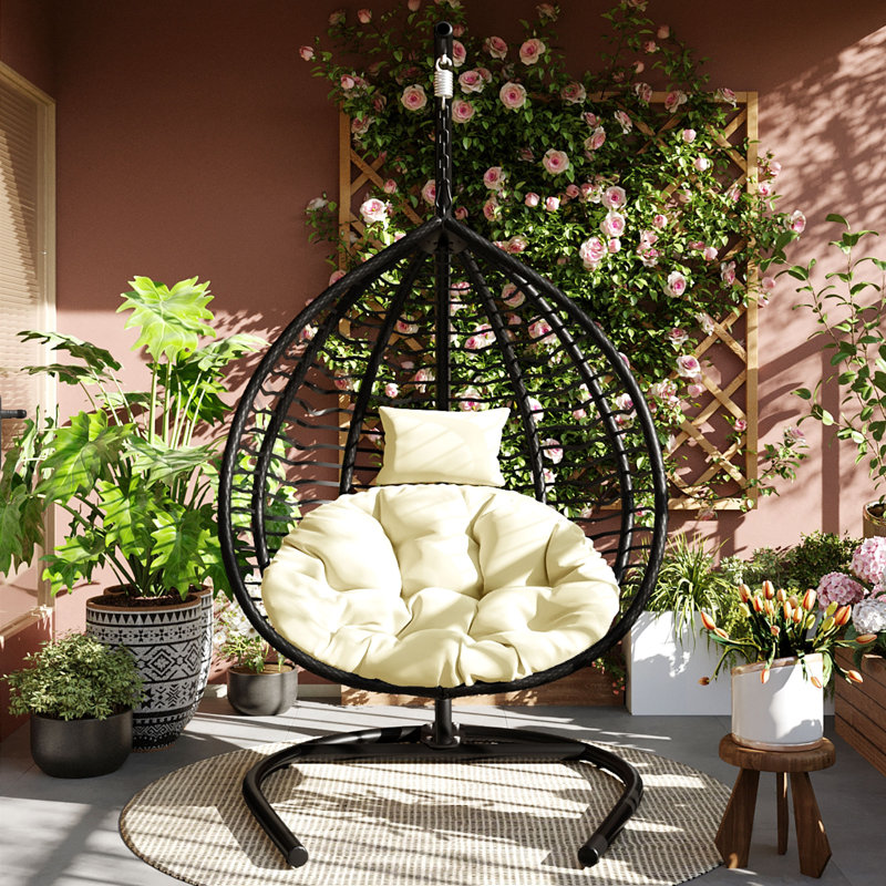 Chaise suspendue avec coussin, Noir, Beige