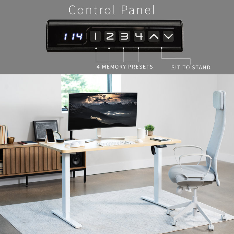 Light Wood and White Adjustable Height Electric Standing Desk