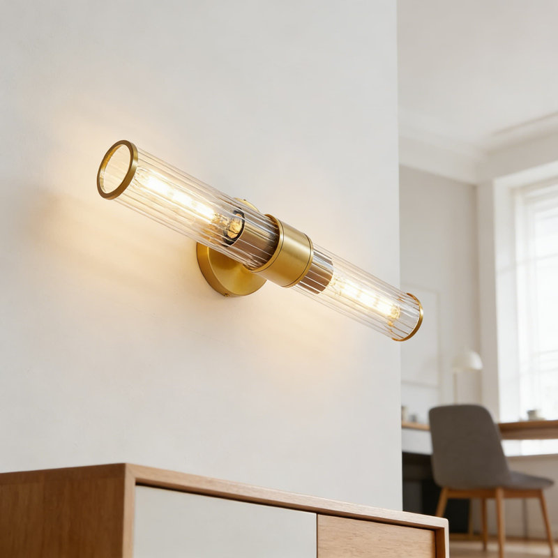 Modern Gold Bathroom Vanity Light Fixtures - Wall Sconces With Threaded Glass Shades, Gold