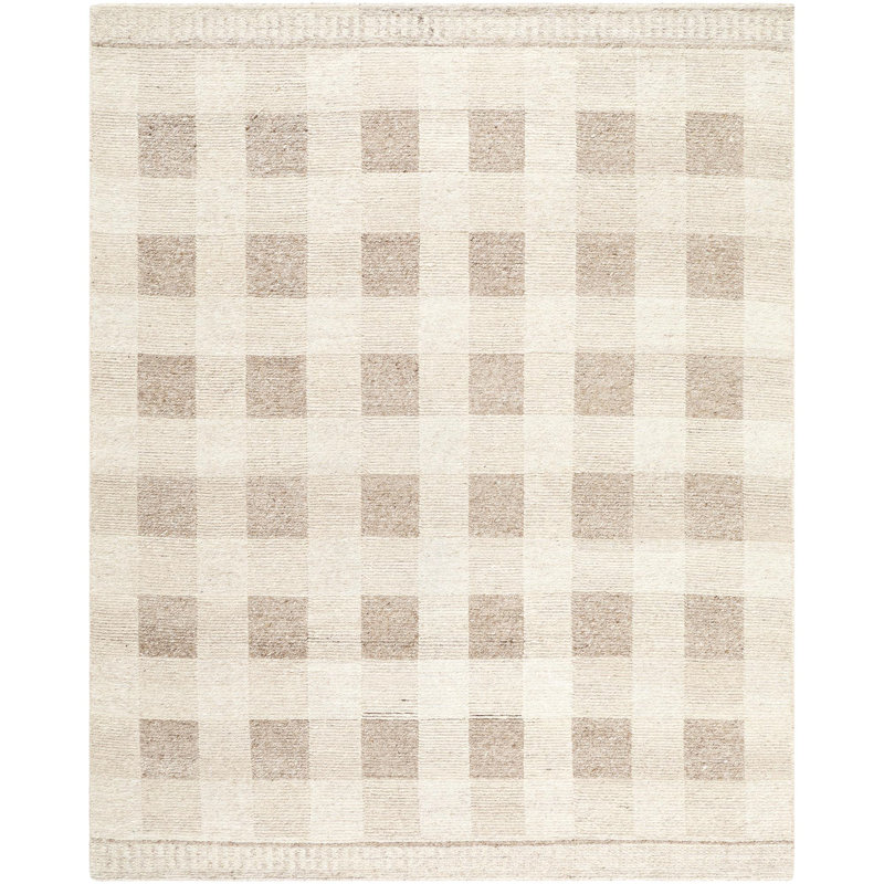 Maine Hand Knotted Wool Geometric Area Rug in Cream, Rectangle 8' x 10'