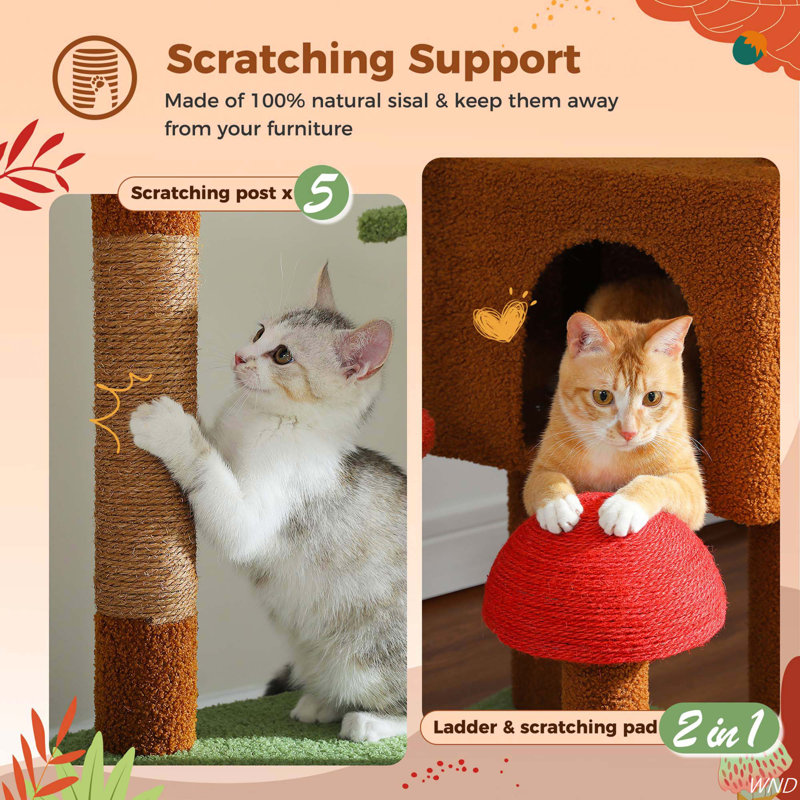Adjustable Brown and Green Tall Cat Tree with Condo and Hammock
