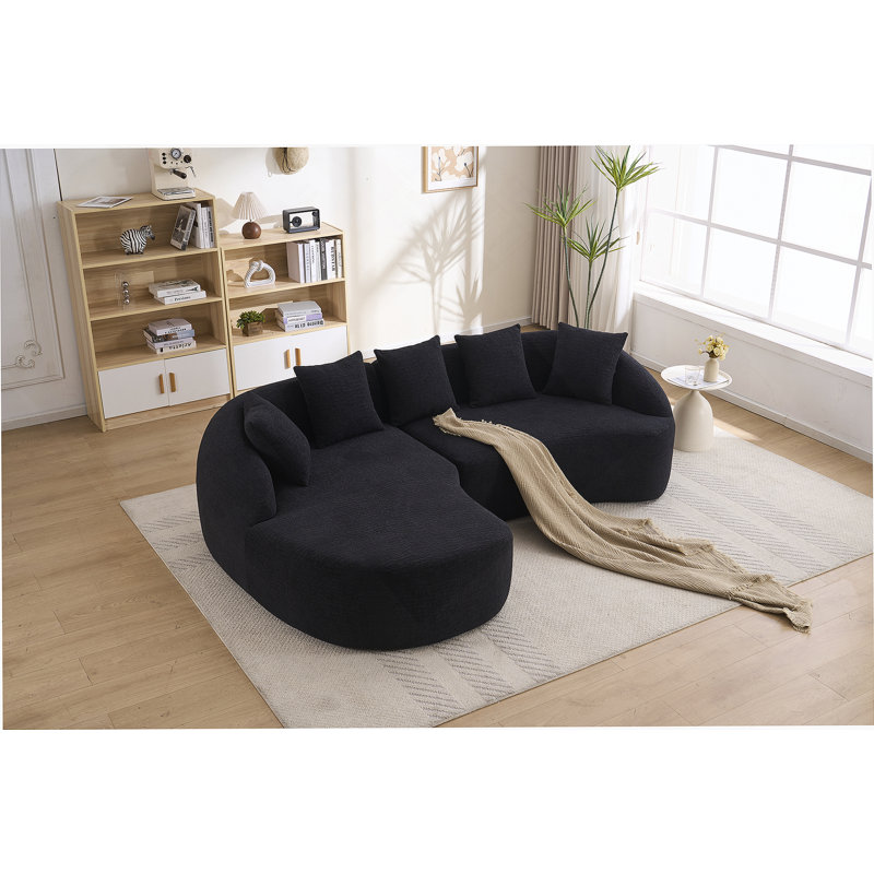 Boneless Compression L-Shape Sectional Sofa With Curved Chaise, High-Density Foam, Minimalist Design For Living Room And Bedroom