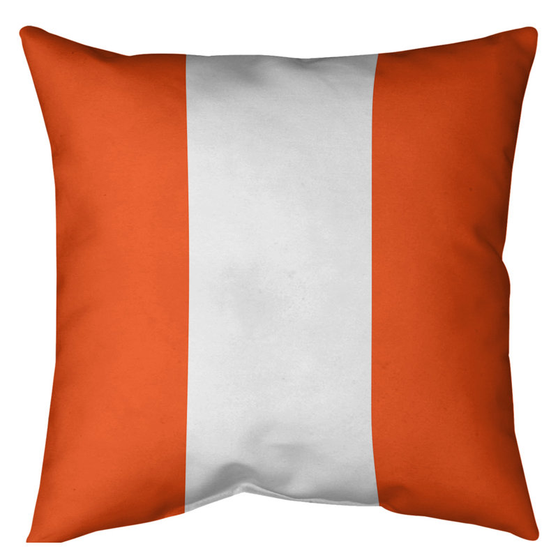 Coussin décoratif d'intérieur/d'extérieur, 16 po x 16 po, Orange/Blanc