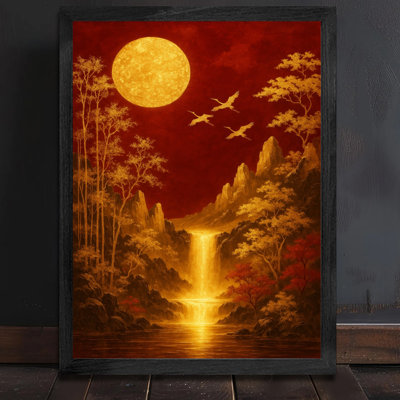 Reproduction d'art encadré noir, paysage chinois rétro, art mural
