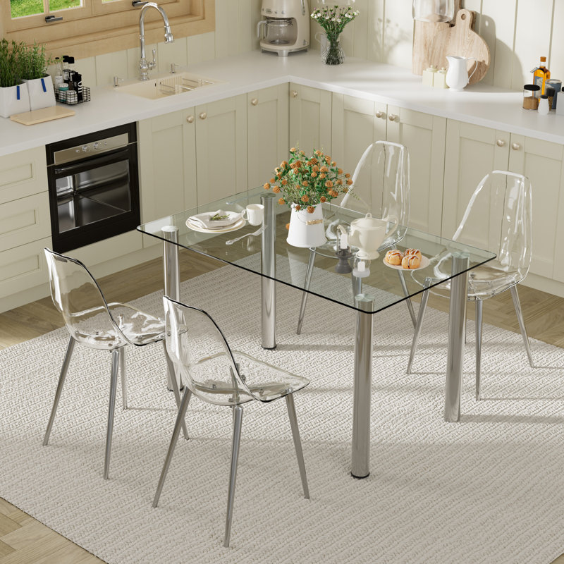 Ensemble repas pour 4 personnes Jaala, Argenté, Transparent / argent, H 29,5 po x L 51 po x l 31,4 po