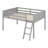Full Size Wood Low Loft Bed With Ladder And Safety Guardrails-1978806765