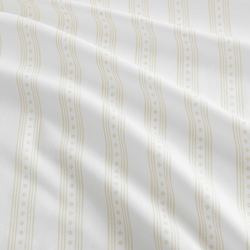 Martha Stewart Cotton Percale  Sheet Set, Queen Sheet Set with 2 Pillowcases, Francesca Stripe Beige