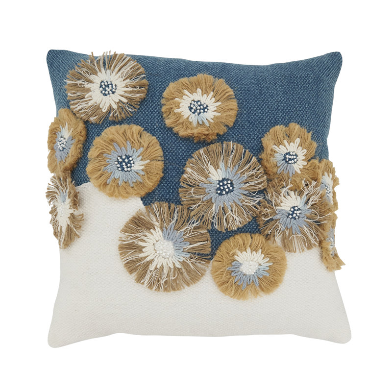 Housse de coussin en coton brodé bleu l 18 po x L 18 po 
