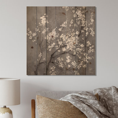 Fleurs de cerisier blanches I - impression sur bois sans cadre