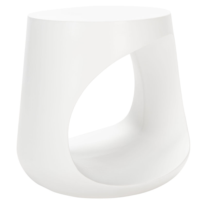 Chade Outdoor Concrete Accent Stool, White