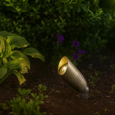 East Grove Home Amped Landscape Lighting 12V Accent Spot Light with MR16 Socket and Long Cowl in Aged Brass Solid Copper Enhanced Protection for Coastal Environments
