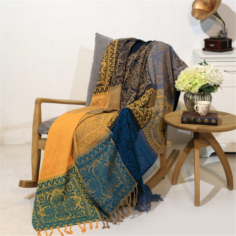 Evelyn Sofa Slipcover, 220cm H x 260cm W, Navy/Yellow
