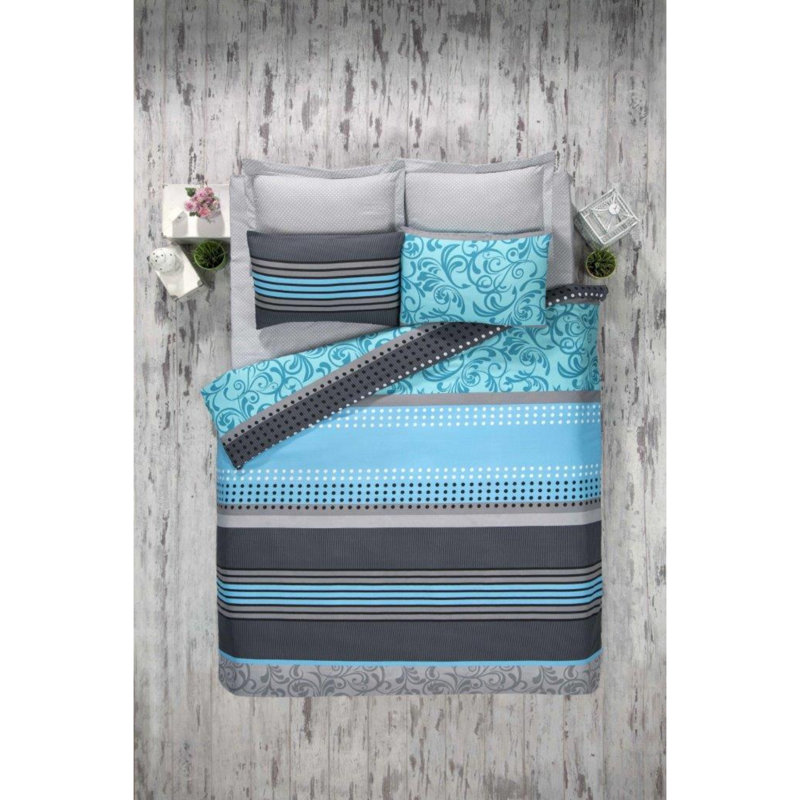 Ensemble de housse de couette 3 pièces en mélange de coton turquoise / gris / blanc Essense