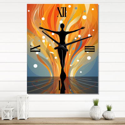 Horloge murale orange et noire Yoga Harmony I