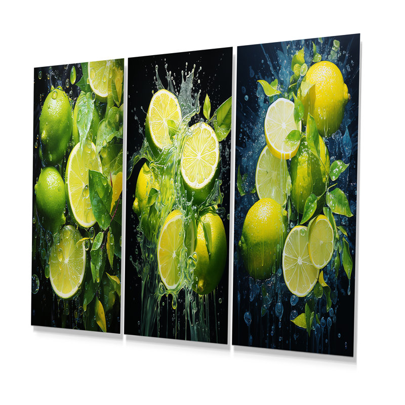 Lemon Luminosity - Fruits Metal Wall Decor Set Of 3, 28" H x 36" W