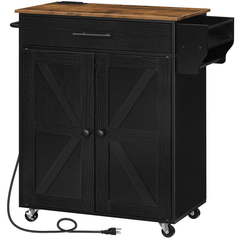 Laimondas 34.3" Kitchen Island with Storage and Power Outlet, Rustic Brown/Black