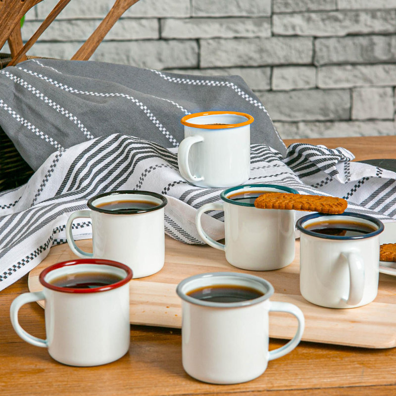 Enamelware Espresso Cup, White/Green, 12