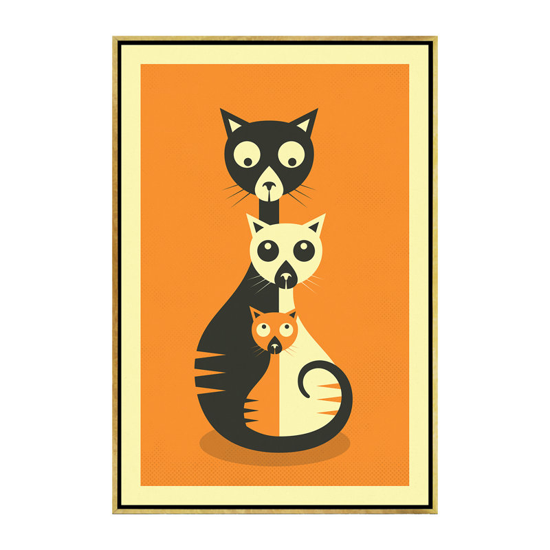 Décoration murale chats assis, H 60 po x l 40po x P 1,5 po, Toile encadrée d'or