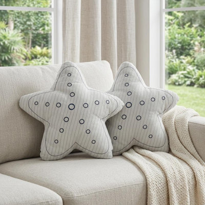 Set of Two 12" X 12" Blue and White Star Starfish Coastal Throw Pillow