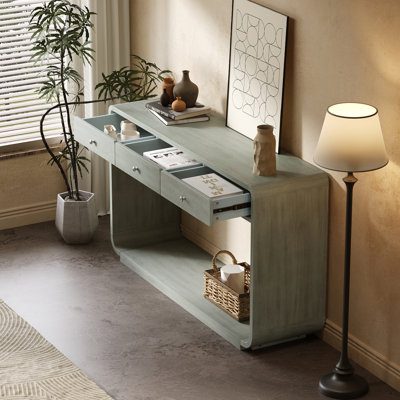 Console de style antique, 3 tiroirs de rangement, tablette de présentation, pieds courbés, finition peinte, vestibule / couloir / salon