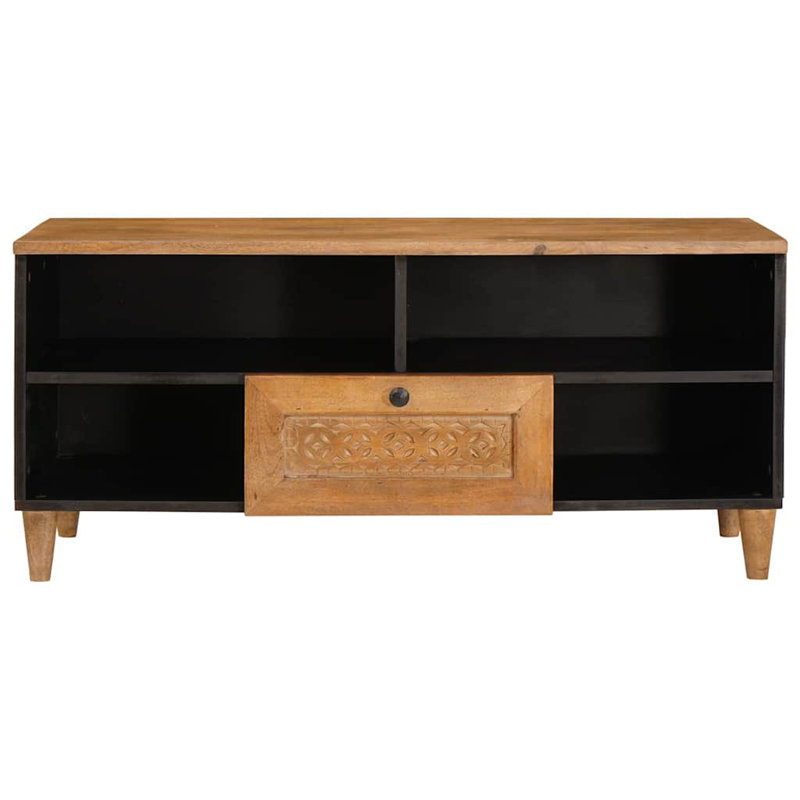 TV Cabinet With Drawer 105 X 33 X 46 Cm Solid Mango Wood, Light Brown
